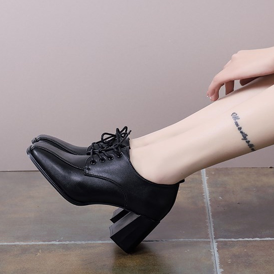 Giày Cao Gót Đế Dày Buộc Dây Phối Lông Vũ Thời Trang Cá Tính Cho Nữ
