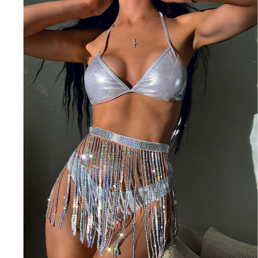 Bộ Đồ Bơi Nâng Ngực Màu Bạc Quyến Rũ Thời Trang Đi Biển 2023 Cho Nữ