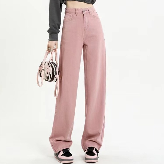 ZHELIHANGFEI Quần Jean Dài Lưng Cao Ống Rộng Phong Cách Đường Phố Cá Tính