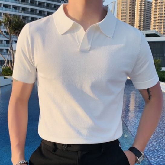 Áo Thun POLO Dệt Kim Lụa Lạnh Mỏng Vừa Vặn Mùa Hè Anh Quốc Nhẹ Phong Cách Mature Cho Nam
