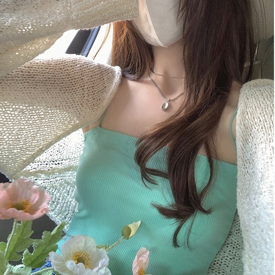 Áo hai dây LANJIEXI dệt kim màu sắc đơn giản thời trang quyến rũ cho nữ