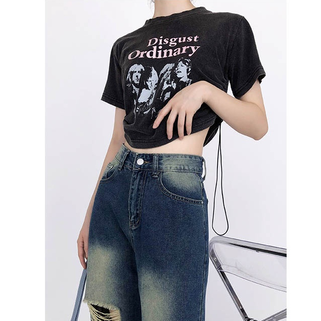 Lalisas Áo Thun Ngắn Tay In Hình Phong Cách Retro Mỹ Thời Trang Mùa Hè Dành Cho Nữ