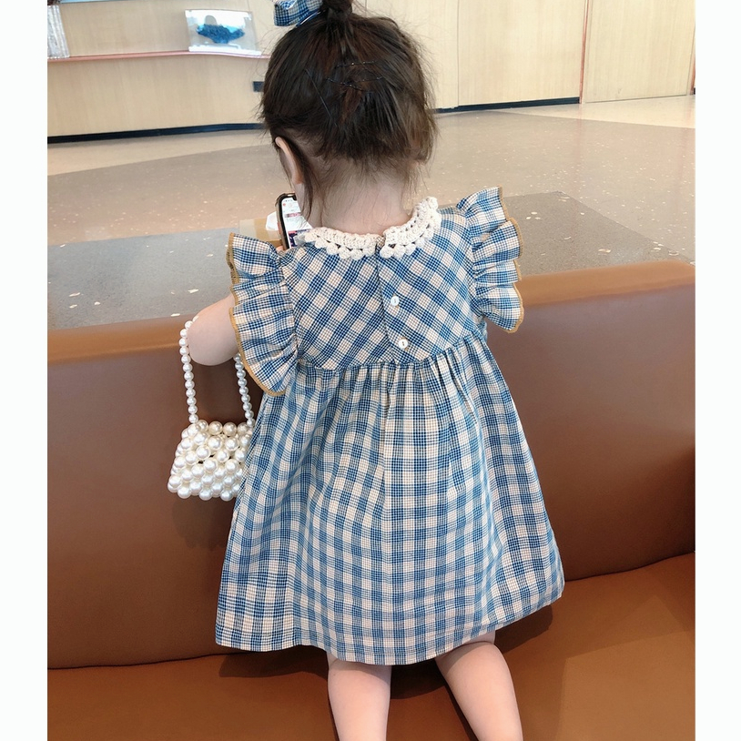 Đầm Búp Bê Công Chúa Tay Ngắn Họa Tiết Sọc Caro Ngọt Ngào Thời Trang Mùa Hè Cho Bé Gái