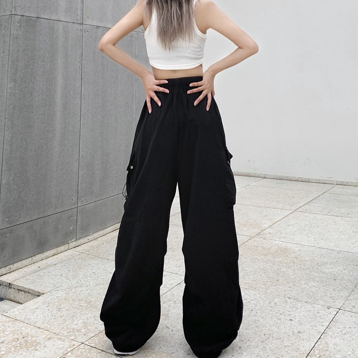 QADCOL Quần ống rộng Phối Túi Lớn Thời Trang Đường Phố Mới Cho Nữ
