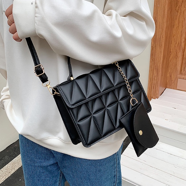 Mischa Túi Đeo Chéo Da PU Hình Thoi Màu Trơn Phong Cách retro