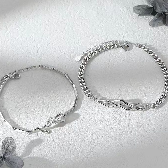 Vòng tay đôi nam nữ Cặp Vòng Tay Bạc 925 Hình Hoa Hồng Không Phai Thời Trang Cho Nữ