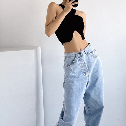 ZHELIHANGFEI Áo Croptop Dệt Kim Hai Dây Trễ Vai Eo Cao Gợi Cảm Cho Nữ