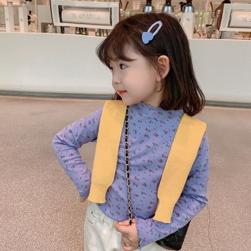 Áo Sơ Mi cotton Tay Dài Cổ Cao In Họa Tiết Hoa Phong Cách Hàn Quốc Cho Bé Gái Thời Trang Áo Thun Dài Tay Bé Gái