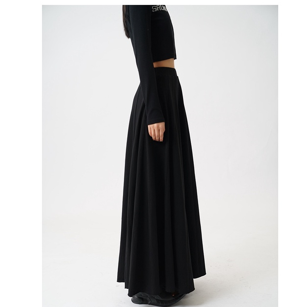 Chân Váy Đen Dáng Dài Lưng Cao Phong Cách Phương Tây Thời Trang Xuân Thu