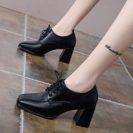 Giày Cao Gót Đế Dày Buộc Dây Phối Lông Vũ Thời Trang Cá Tính Cho Nữ