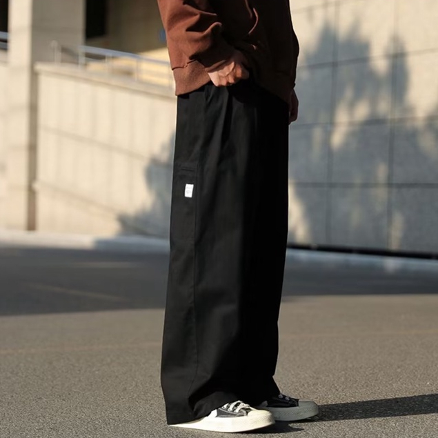 Quần Dài Cotton Ống Rộng Màu Trơn Thời Trang Mùa Hè Phong Cách Hong Kong Mới Cho Nam