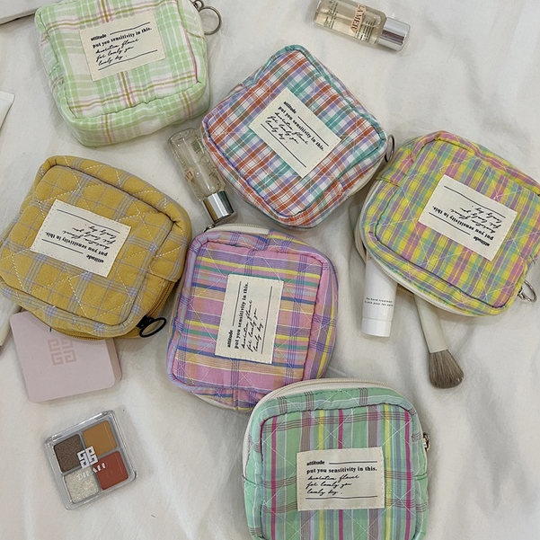 Túi Đựng Mỹ Phẩm Mini Mềm Mại Màu Kẹo Dễ Thương