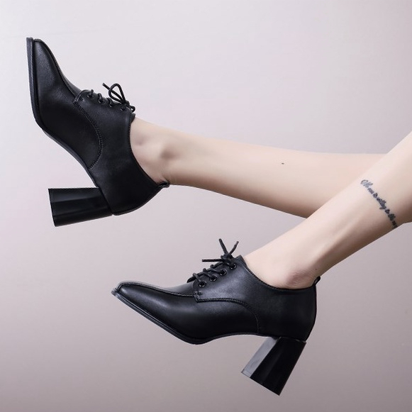 Giày Cao Gót Đế Dày Buộc Dây Phối Lông Vũ Thời Trang Cá Tính Cho Nữ