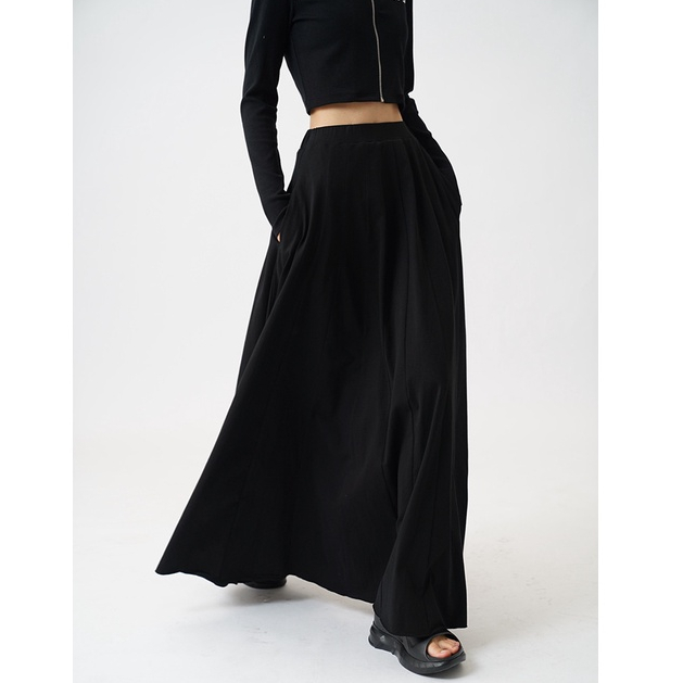 Chân Váy Đen Dáng Dài Lưng Cao Phong Cách Phương Tây Thời Trang Xuân Thu