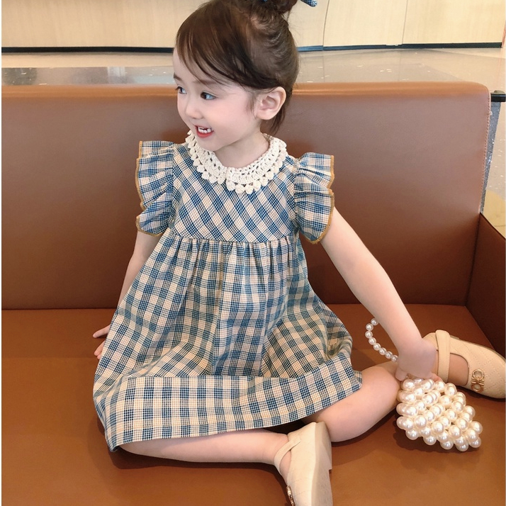 Đầm Búp Bê Công Chúa Tay Ngắn Họa Tiết Sọc Caro Ngọt Ngào Thời Trang Mùa Hè Cho Bé Gái