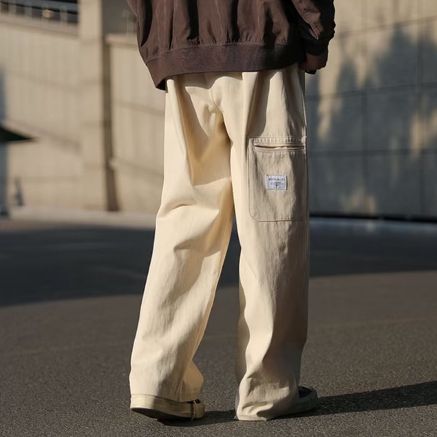 Quần Dài Cotton Ống Rộng Màu Trơn Thời Trang Mùa Hè Phong Cách Hong Kong Mới Cho Nam