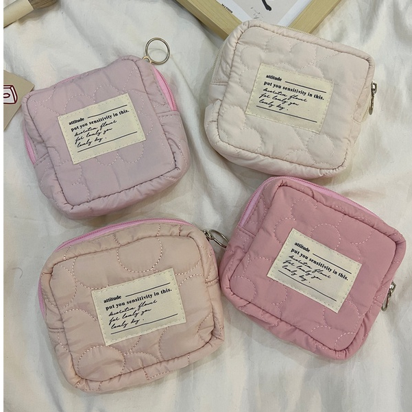 Túi Đựng Mỹ Phẩm Mini Mềm Mại Màu Kẹo Dễ Thương