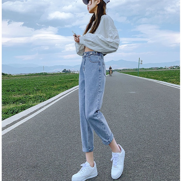 ZHELIHANGFEI Quần Jean Lưng Cao Theo Phong Cách Retro Dễ Phối Đồ