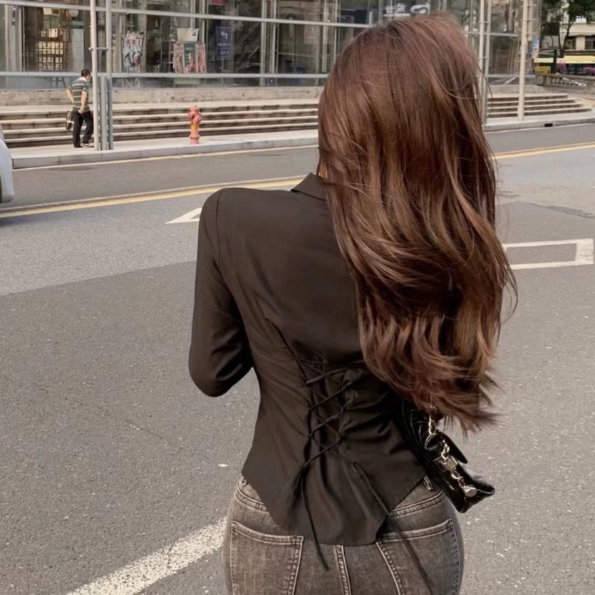 Áo sơ mi BH tay dài dáng ôm hở lưng quyến rũ thời trang xuân thu cho nữ