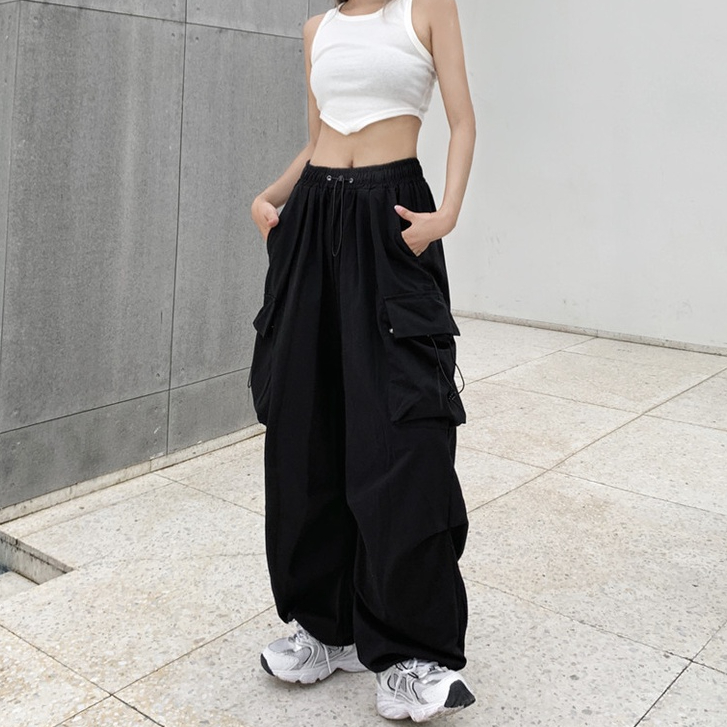 QADCOL Quần ống rộng Phối Túi Lớn Thời Trang Đường Phố Mới Cho Nữ