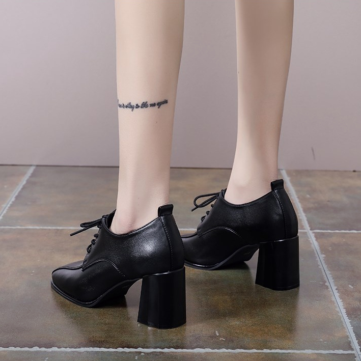 Giày Cao Gót Đế Dày Buộc Dây Phối Lông Vũ Thời Trang Cá Tính Cho Nữ