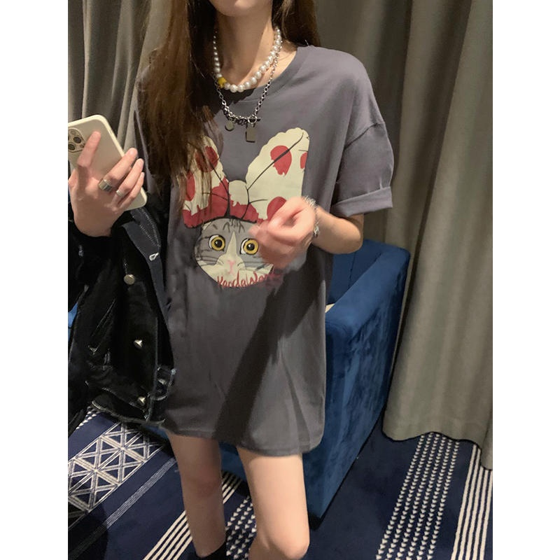 ZHELIHANGFEI Áo Thun Nữ Cổ Tròn Ngắn Tay In Hình Dễ Thương