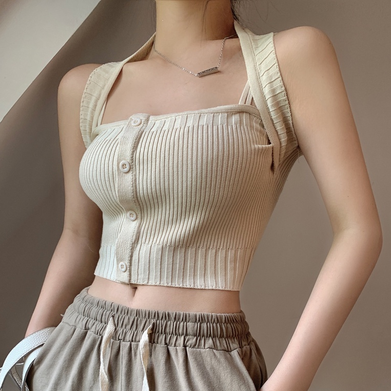 Porozi  Áo Hai Dây Dệt Kim Ôm Dáng Thời Trang Mùa Hè Hàng Mới Dành Cho Bạn Nữ