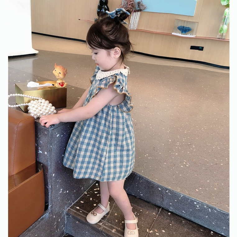 Đầm Búp Bê Công Chúa Tay Ngắn Họa Tiết Sọc Caro Ngọt Ngào Thời Trang Mùa Hè Cho Bé Gái