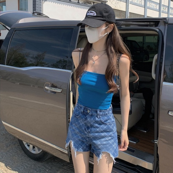 Áo hai dây LANJIEXI dệt kim màu sắc đơn giản thời trang quyến rũ cho nữ