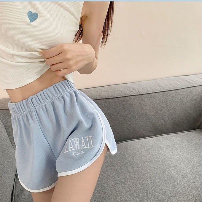 Quần Short Nữ Lưng Cao Thêu Chữ Thời Trang Mới