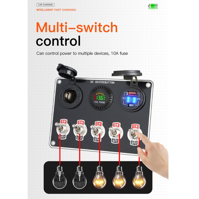 Công Tắc Bật / Tắt Sạc Nhanh 36W 12-24V QC3.0 Chống Thấm Nước Cho Tàu Thuyền / Xe Hơi / Cắm Trại Rv