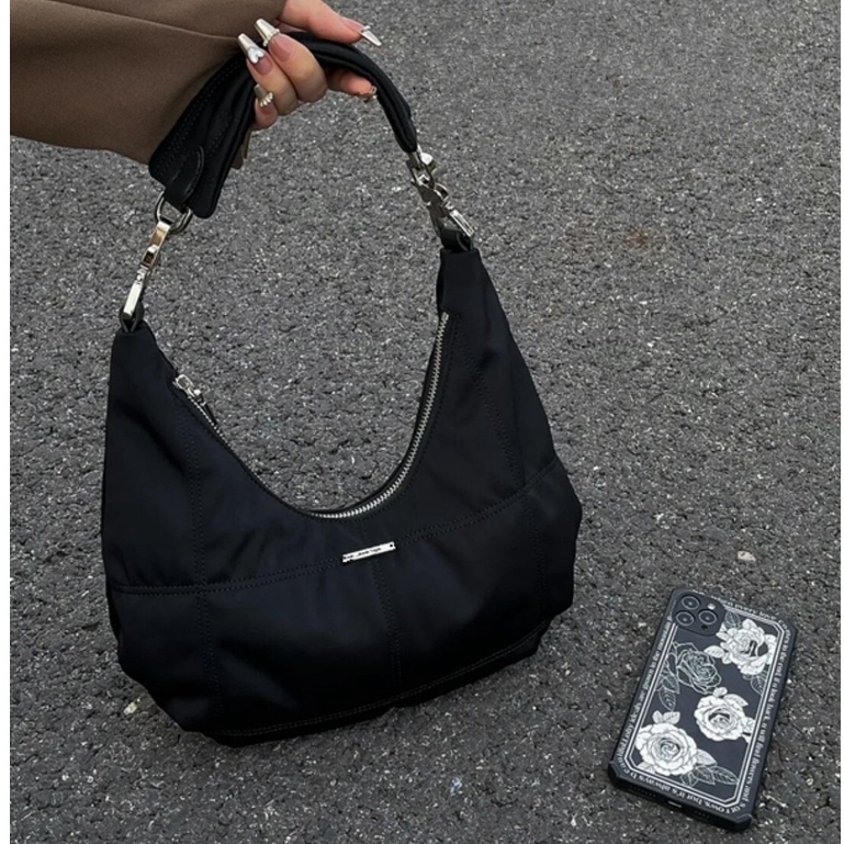 Mischa Túi Đeo Vai Vải Nhung Màu Trơn Hình Trăng Khuyết Phong Cách retro Thời Trang