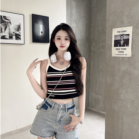 Áo hai dây Nữ Ngắn Sọc Ngang