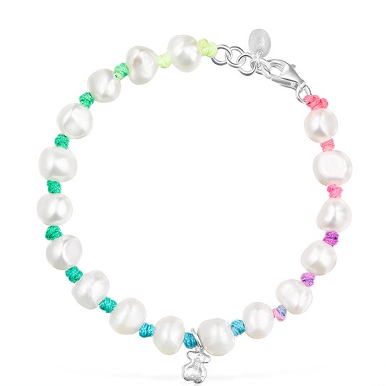 Vòng Tay Dây Thừng Đính Hạt Ngọc Trai Hình Gấu Nhiều Màu Thiết Kế TOUS Joy Series Làm Quà Tặ