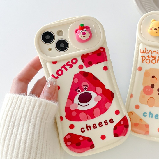 Ốp Điện Thoại Dày Chống Sốc Có Nắp Trượt Bảo Vệ Camera In Hình Gấu Dâu Tây Dễ Thương Cho iPhone 11 12 Pro Max X XS XR XSMAX