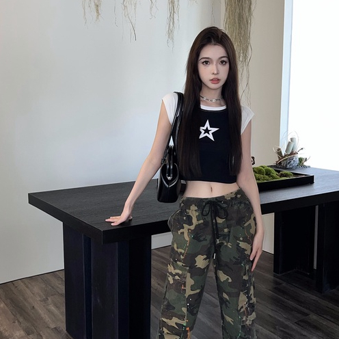 QADCOL Áo Thun Ngắn Tay Dáng Ôm In Họa Tiết Ngôi Sao Thời Trang Cho Nữ