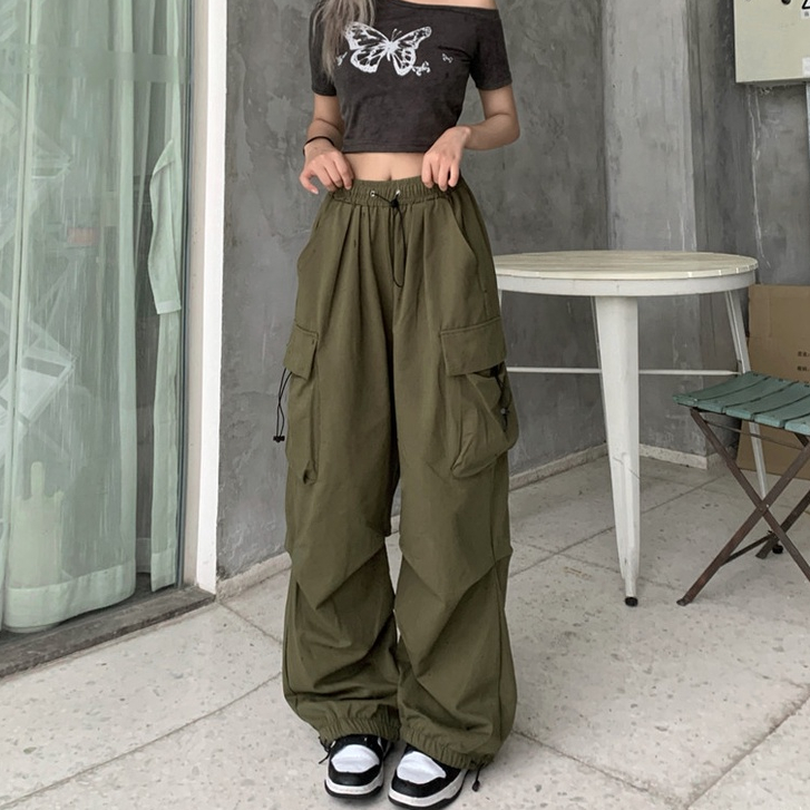 QADCOL Quần ống rộng Phối Túi Lớn Thời Trang Đường Phố Mới Cho Nữ