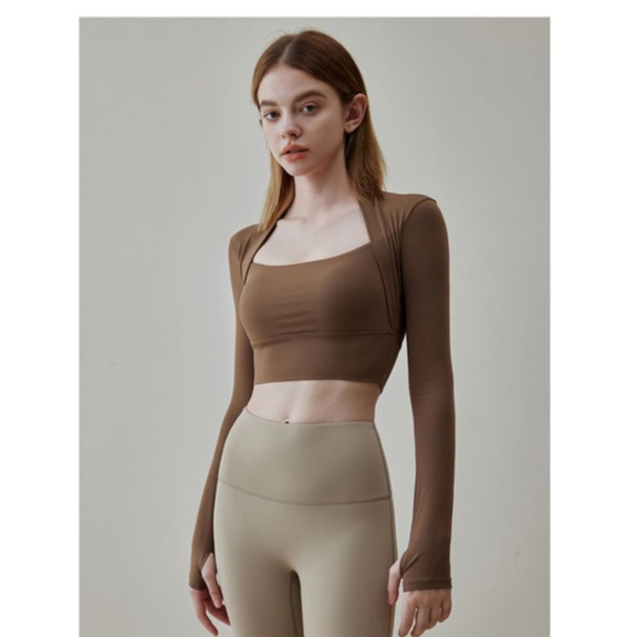 Fit.her Áo Thun Thể Thao Tay Dài Dáng Ôm Có Mút Ngực Phong Cách Mùa Xuân Tập Yoga Pilates Cho Nữ