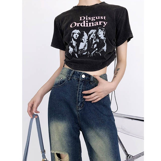 Lalisas Áo Thun Ngắn Tay In Hình Phong Cách Retro Mỹ Thời Trang Mùa Hè Dành Cho Nữ