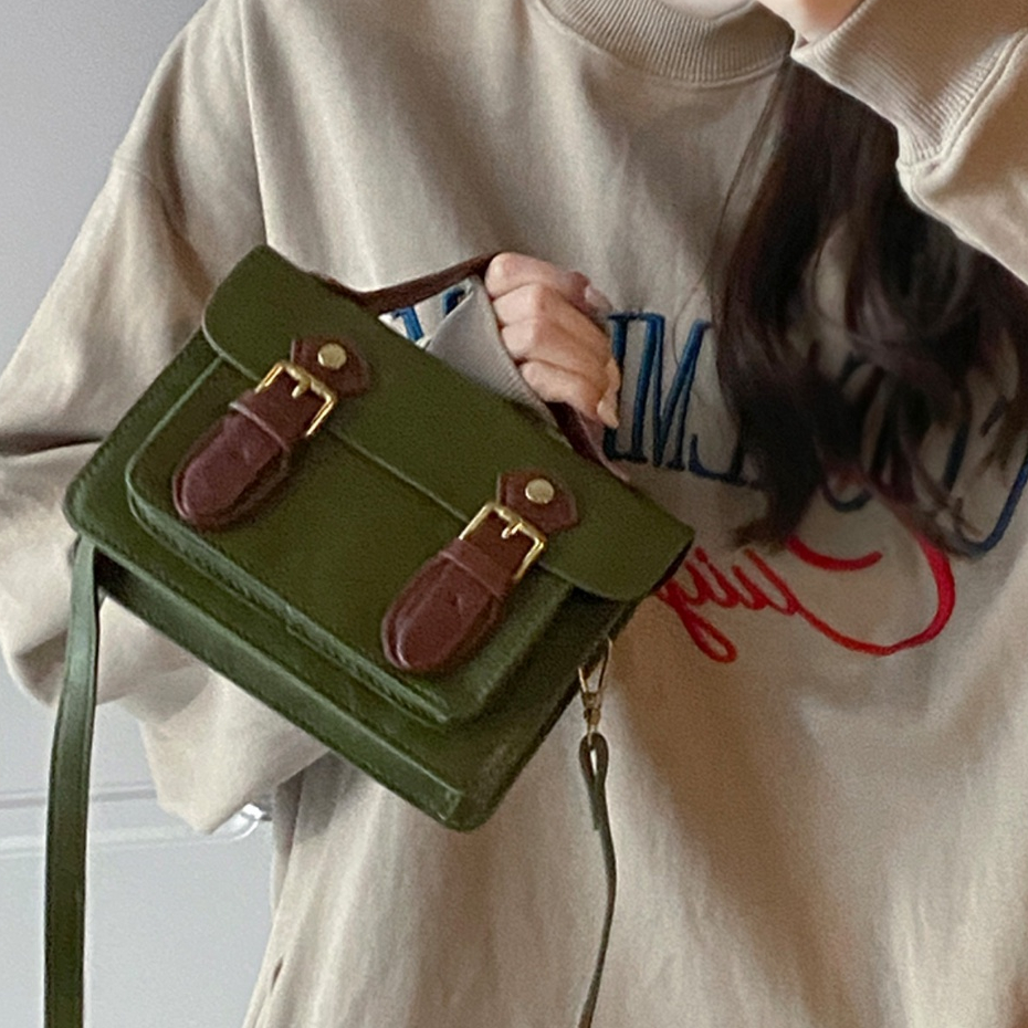 Mischa Túi Đeo Chéo Da PU Dáng Vuông Nhỏ Phối Màu Tương Phản Kiểu retro Dễ Phối Đồ