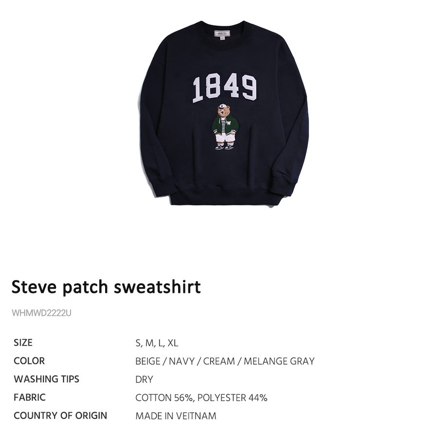 Áo sweatshirt WHOAU WHMWD2222U Steve tay dài thêu họa tiết gấu thời trang