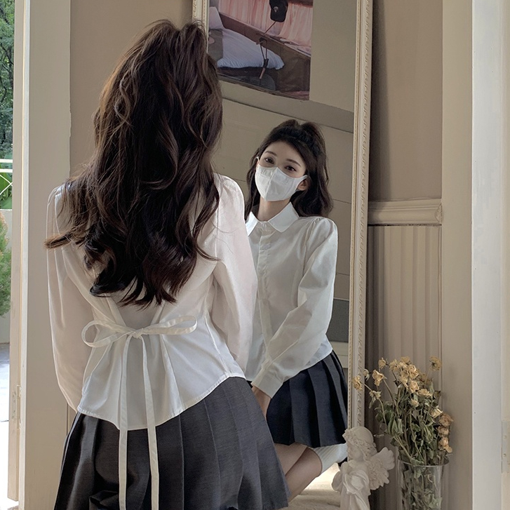 SUXI Áo Sơ Mi Dài Tay Thắt Dây Eo Thời Trang Mùa Xuân Hàn Quốc Mới Dành Cho Nữ