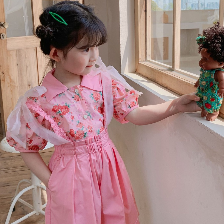 Bộ Áo In Hoa + Quần Ngắn Dễ Thương Dành Cho Bé Gái 1-6 Tuổi