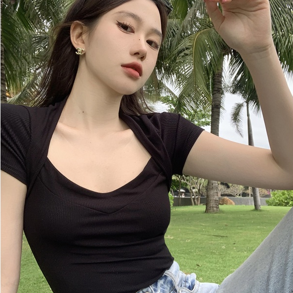 Porozi Áo Thun Ngắn Tay Màu Trơn Thiết Kế Đơn Giản Thời Trang Mùa Hè Hàng Mới Dành Cho Nữ