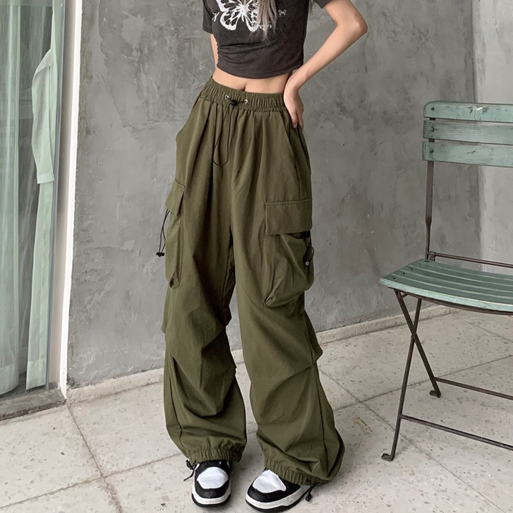 QADCOL Quần ống rộng Phối Túi Lớn Thời Trang Đường Phố Mới Cho Nữ
