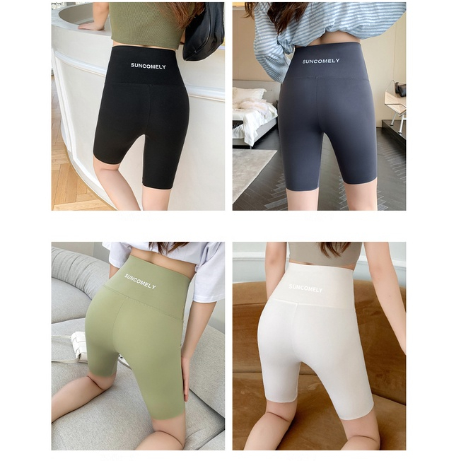 Quần Short Legging Da Cá Mập 5 Điểm Mỏng Co Giãn Ôm Sát Tập Thể Dục Thể Thao Cho Nữ