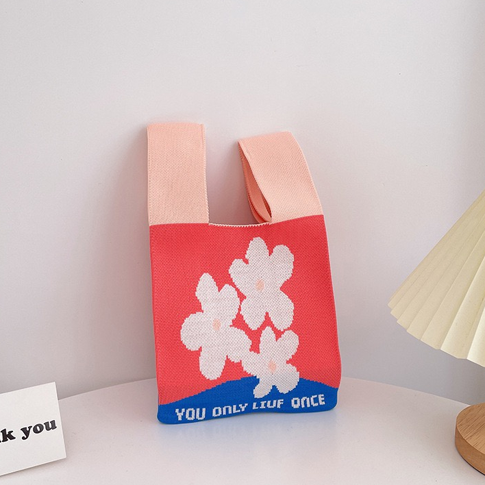 Túi Đeo Vai Đan Len Họa Tiết Sọc Caro Thời Trang Cho Nữ