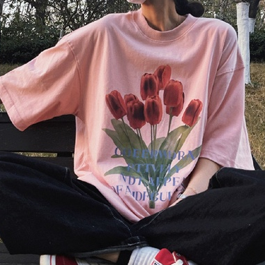 ZHELIHANGFEI Áo Thun Tay Ngắn In Hình Dễ Thương Phong Cách Hàn Quốc Cho Nữ