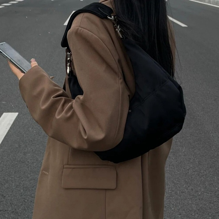 Mischa Túi Đeo Vai Vải Nhung Màu Trơn Hình Trăng Khuyết Phong Cách retro Thời Trang