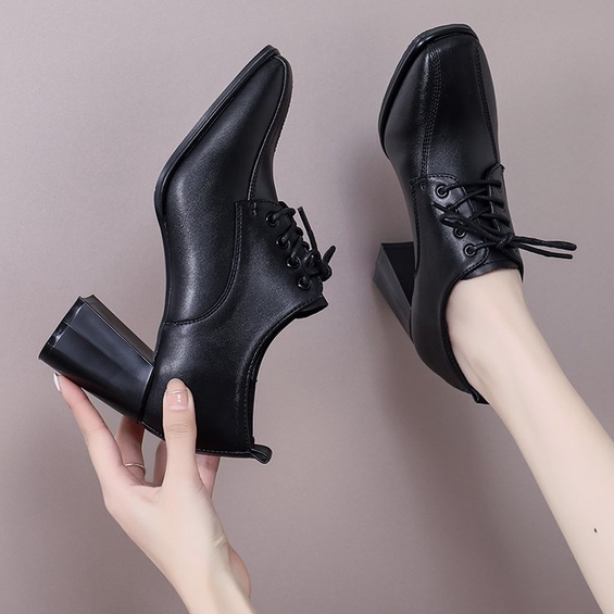 Giày Cao Gót Đế Dày Buộc Dây Phối Lông Vũ Thời Trang Cá Tính Cho Nữ